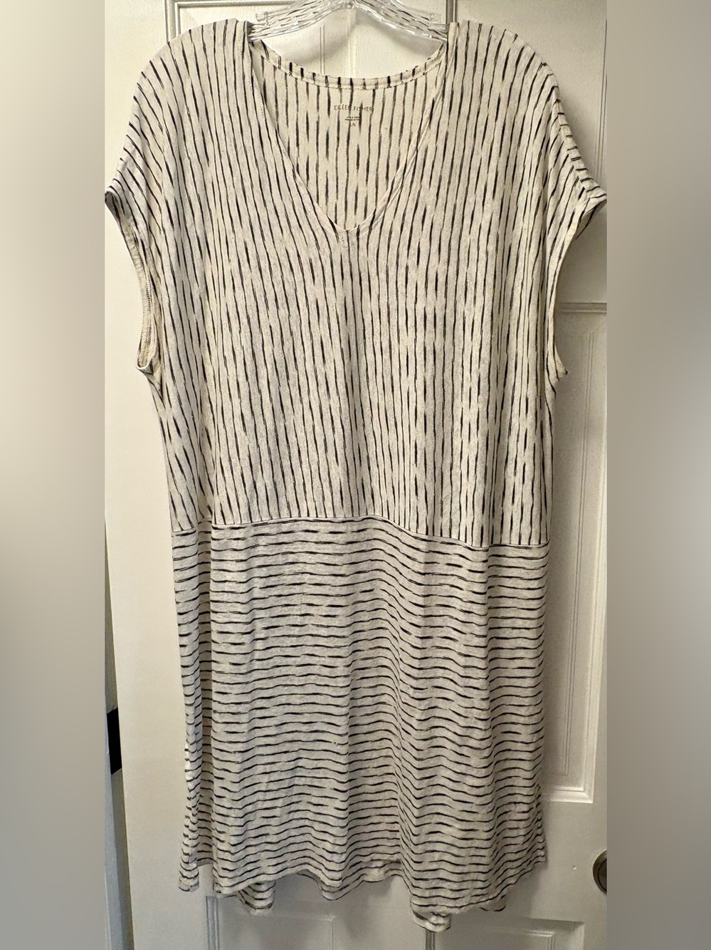 Eileen Fisher Cream and Black Striped V‑Neck Tunic